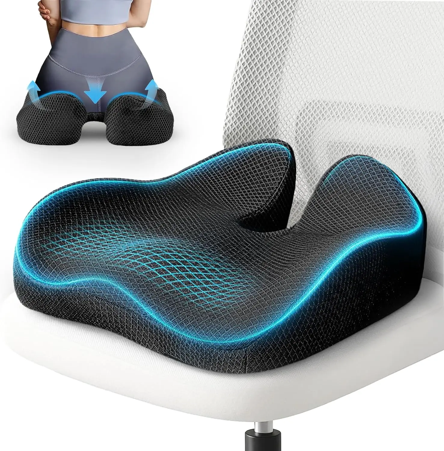 

Extra Large 19x17 Memory Foam Seat Cushion, Ergonomic Relief for Tailbone, Sciatica & Hip Pain, Booster Pad for Office & Driving