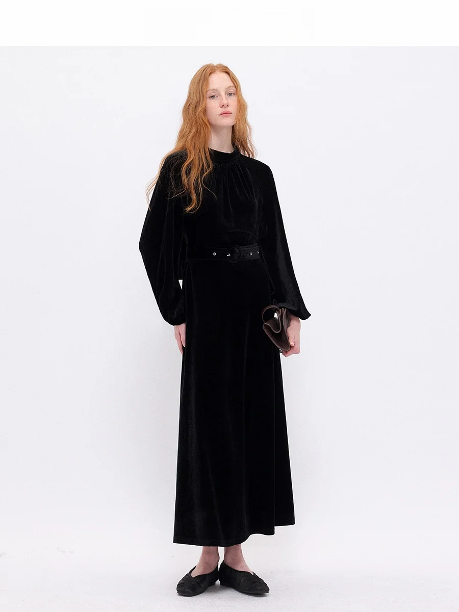 

Женская зимняя юбка из шелкового бархата с высоким воротником и драпировкой Ele Velvet Neline, коллекция CHACHA Annual Par Bla Dr