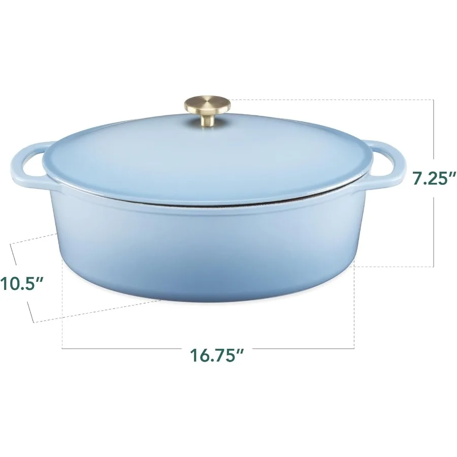 فرن هولندي بيضاوي 7.5 لتر من المينا المصبوبة والحديد شديد التحمل وموسم مسبقًا للخبز والطهي مع مقابض جانبية وزهرة الذرة باللون الأزرق المثالي f