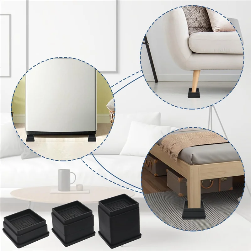 A51M-Bed Risers 1 Inch, 6Pcs Adjustable Bed Furniture Riser, Heavy Duty Bed Lifts Risers With Rubber Pad For Sofa, Bed, Table