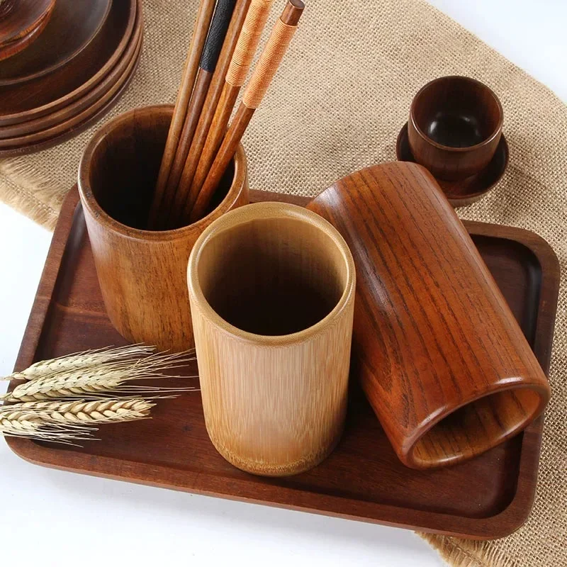 Bamboo Wooden Chopstick Cylinder Tableware Drainage Chopstick Rack Kitchen Storage Container Bamboo Restaurant Supplies