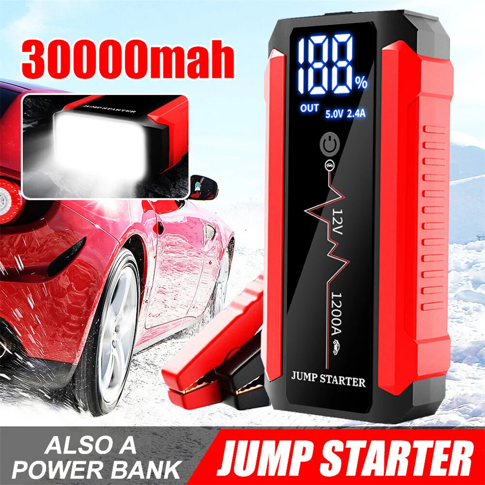 ISFRIDAY 30000mAh Car Battery Jump Starter 1200A Power Bank Portable USB Fast Charger with LED Lamp 12V Emergency Booster