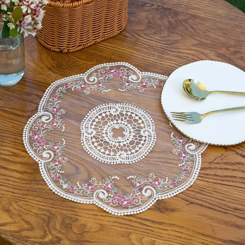 Lace Embroidered Table Mats Vintage Napkin Pads Coasters Decorative for Wedding Home Party Ornament