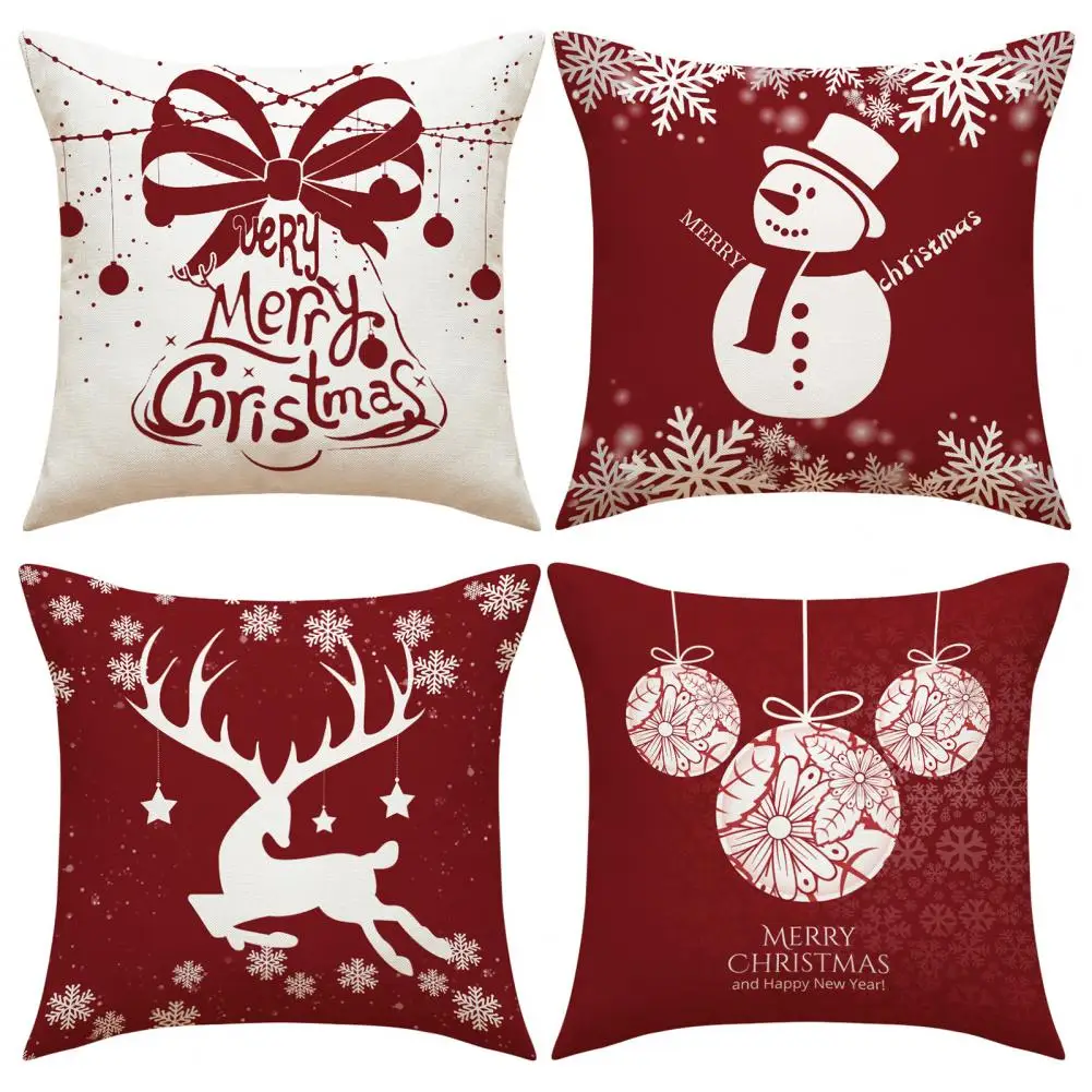 

Christmas Pillow Case Christmas Cushion Cover Festive Christmas Pillow Covers Durable Elk Snowman Print For Decorative Cushions