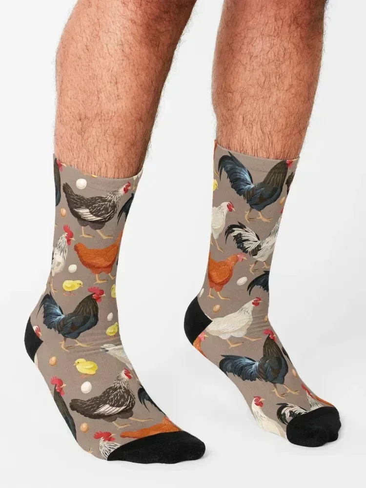 Calcetines con estampado colorido de pollo, calcetines holgados antideslizantes de fútbol para hombre y mujer