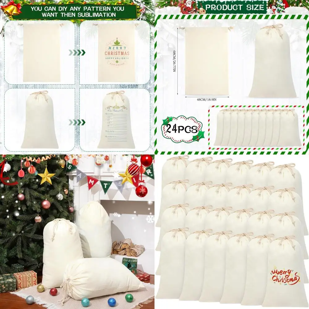 

24-Piece Large Christmas Drawstring Gift Bags for Santa Sublimation, 26.8x18.9 Inches Bulk DIY Xmas Gifts