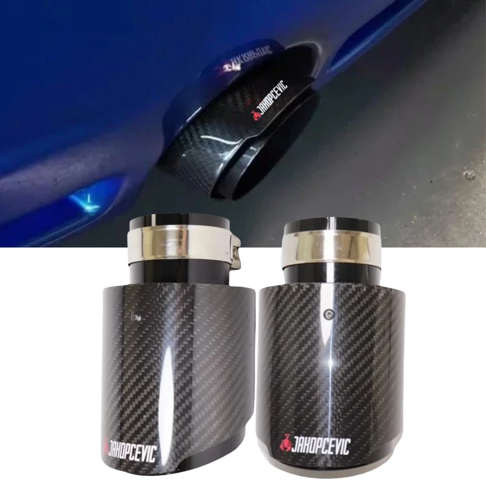 1pcs Car Glossy Carbon Fiber Muffler Tip Exhaust System Pipe Mufflers Nozzle Universal Straight Stainless Black