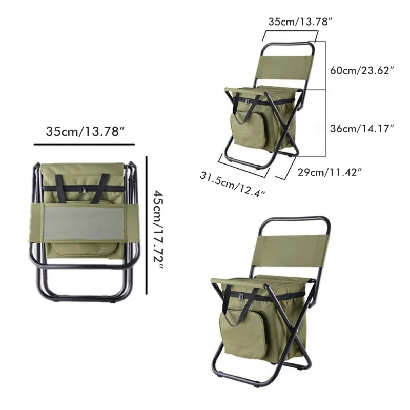 Outdoor Folding Chairs Portable Camping Stool Backpack Seat With Double Layer Cooler Bag For Hiking Picnics And Fishing