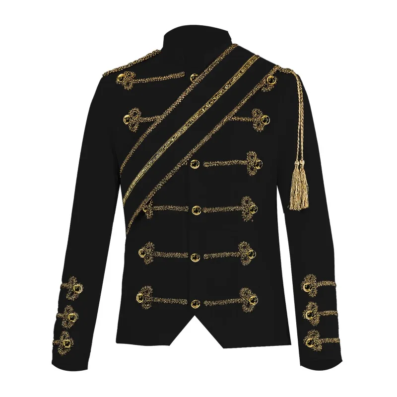 

Men's Clothing Tops Black Party Stage Performance Costume Single Breasted Stand Collar Jackets Fashionable Halloween Sequin Coat