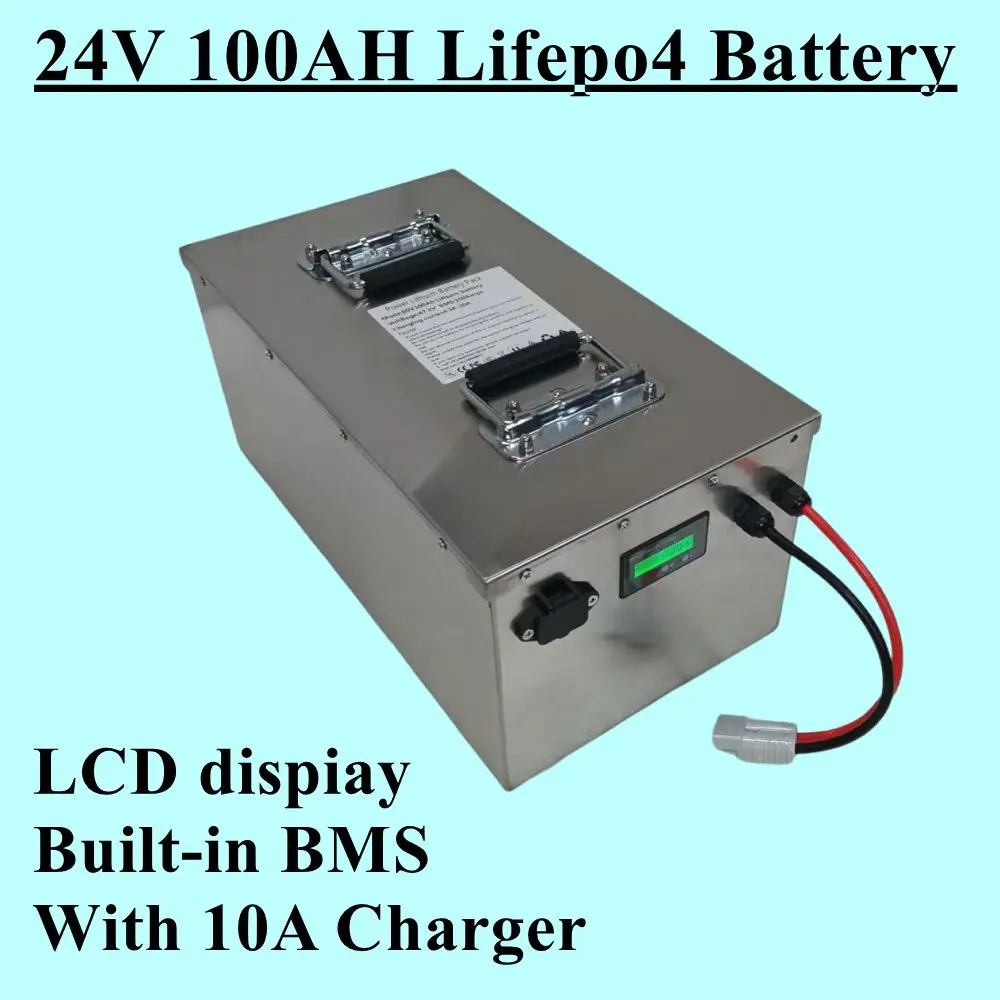 JN-Deep Cycle 8S 24v 100Ah Lithium lifepo4 battery pack 100A bms 2400W for Solar Forklift fork RV EV AGV UPS + 29.2v 10A Charger