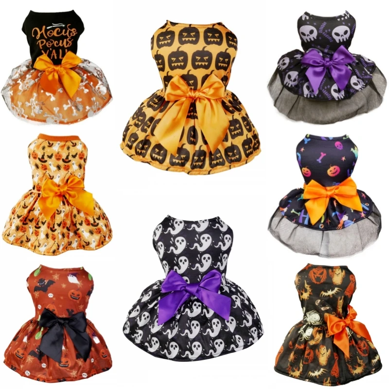 Fashion Dog Clothes for Small Dogs Halloween Dog Dress Bow Cat Princess Skirt Cute Puppy Gauze Skirt Chihuahua Clothes Pet Dress