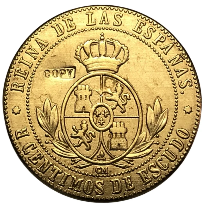 1868 Spain 5 Centimos de Escudo-Isabel II Copy Coin