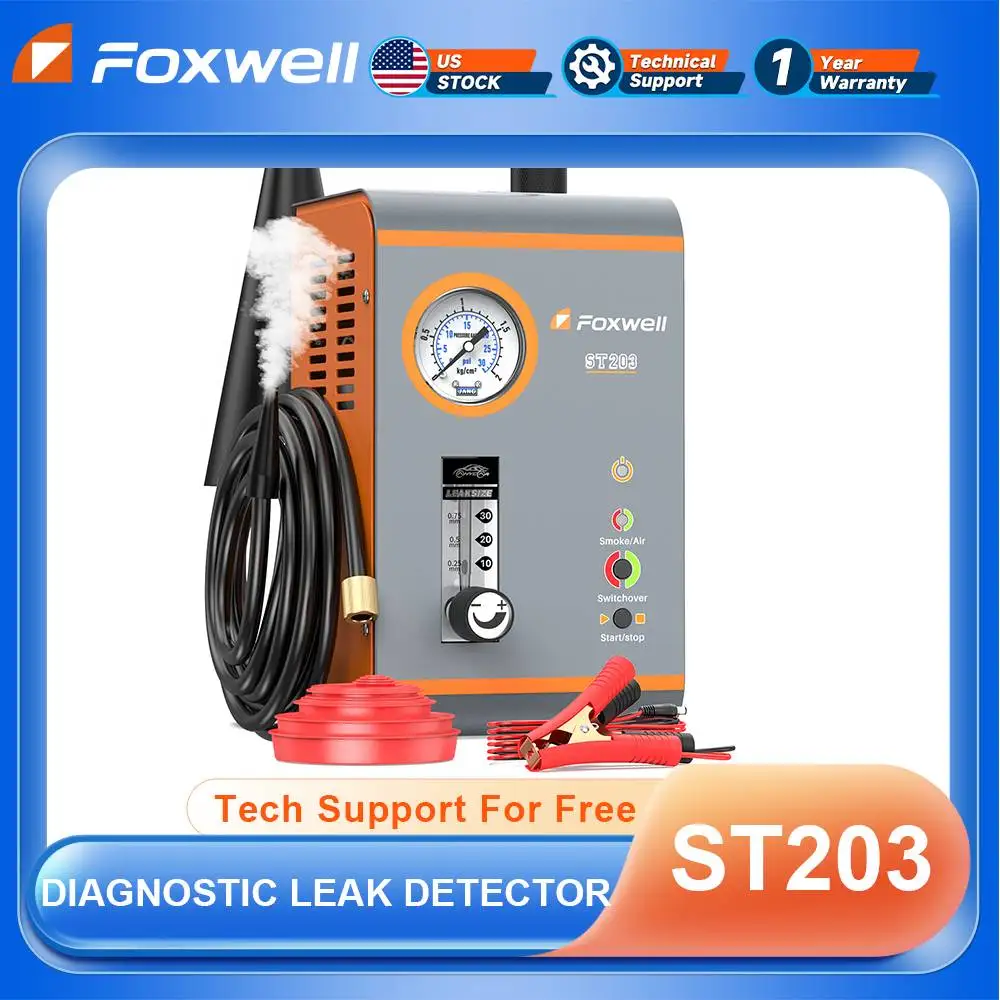 2025 FOXWELL ST203 سيارة الدخان EVAP آلة المدمج في مضخة هواء الأنابيب تسرب محدد الضباب الدخاني كاشف تسرب الغاز محلل أداة تشخيصية