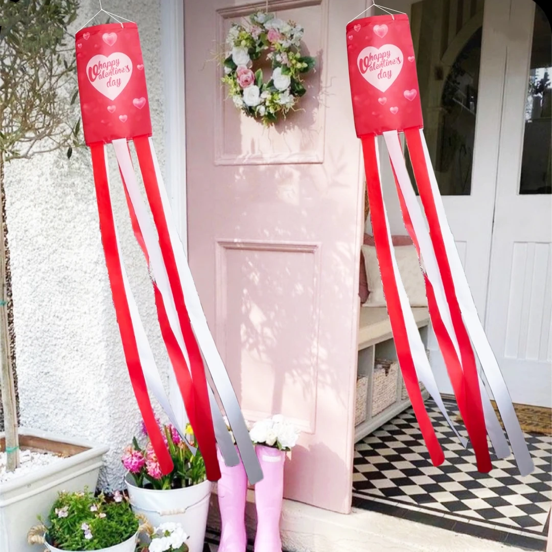 Valentine Outdoor Windsock, Happy Valentine's Day Party Celebration Garden Decoration, Red Color Happy Home Celebration