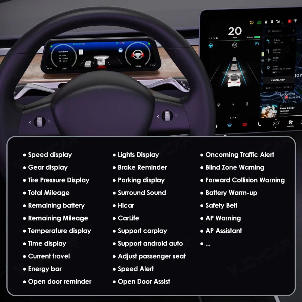 Für Tesla New Gen 2 9,6 Zoll Instrumentenanzeige Modell Y 3 YL Totwinkel-Warnung OTA-Update Neues Modell 3 Neues Y Juniper Armaturenbrett – Detail 2