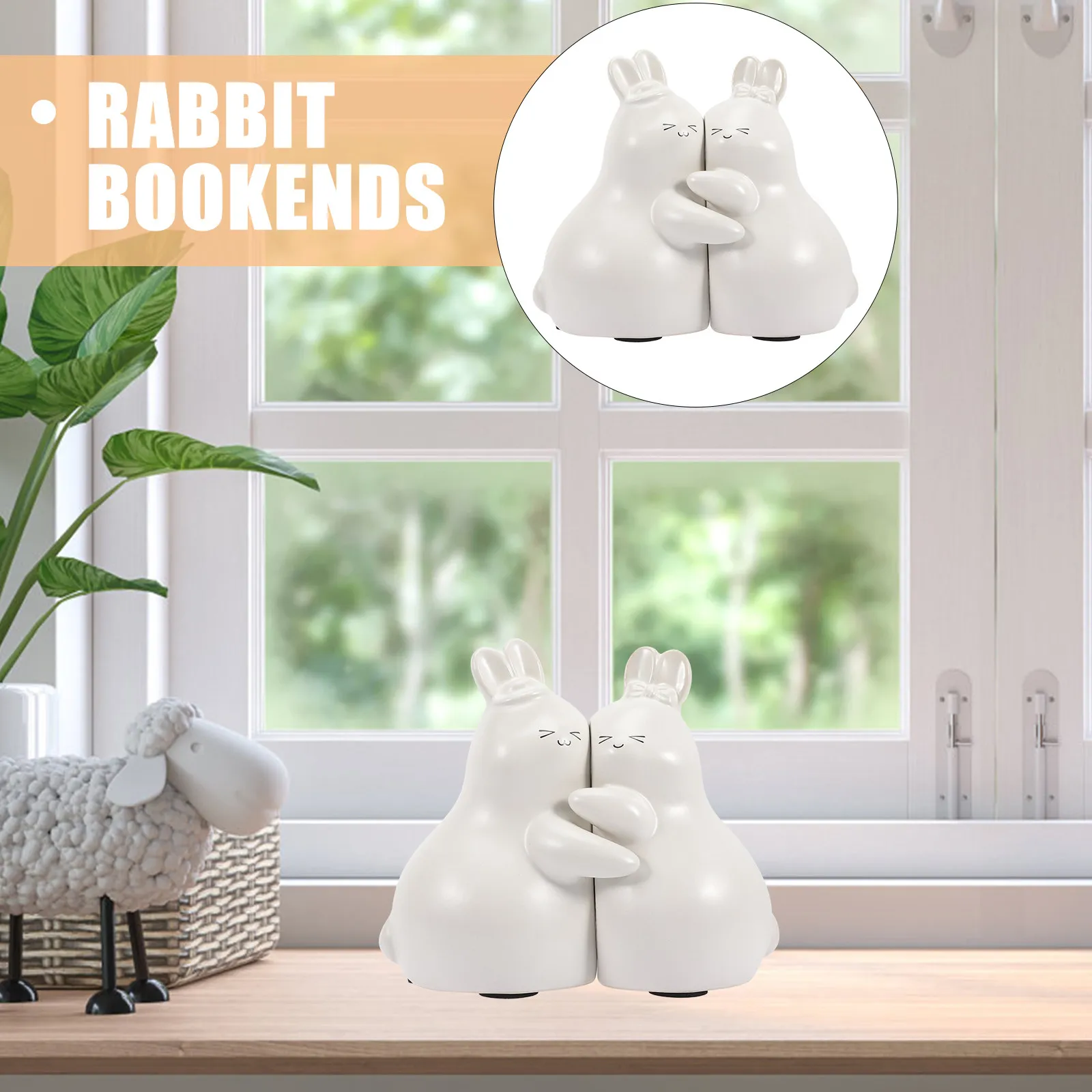 

Пара керамических подставок для книг в виде кроликов, милые настольные украшения для полок, копилка, многофункциональные держатели для книг для дома и офиса