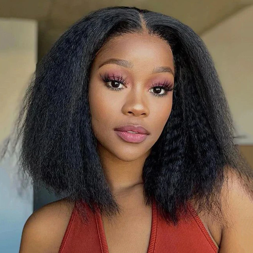 

Wear Go Glueless Wigs Hair Brazilian Kinky Straight 6x4 HD 100% Glueless Preplucked Human Wigs Ready To Go Pre Cut No Glue