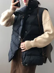 Lässige Belted Winter Weste Frauen Mode Zip Ärmel Jacke Elegante Stehkragen Oberbekleidung Weibliche Feste Unten Weste Mit Tasche