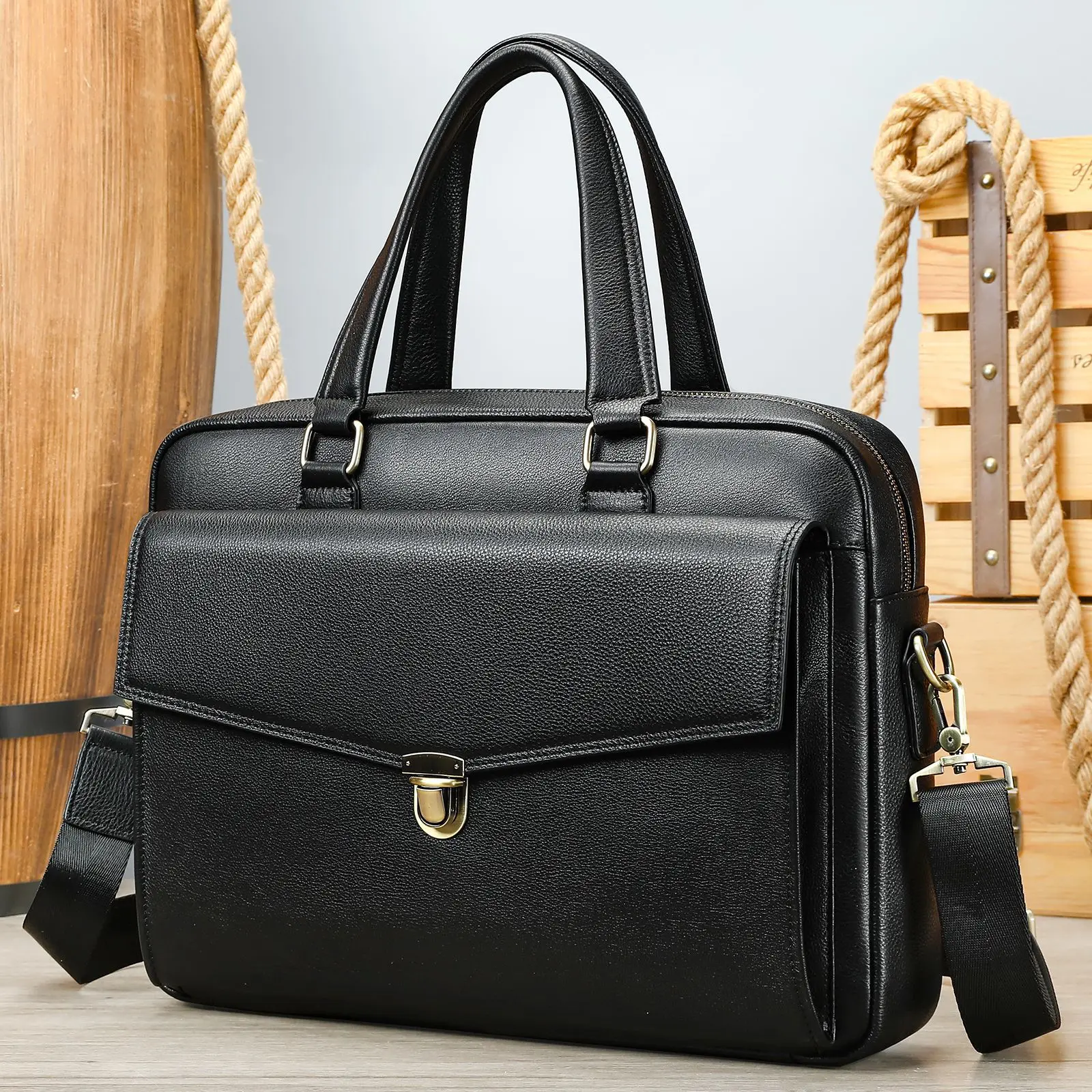 Genuine Leather Briefcase for Men Top Grain Cowhide Handbag Travel Large Capacity Leather Business Bag Laptop Bag