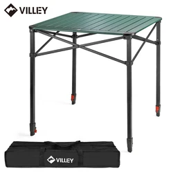 VILLEY-Mesa quadrada dobrável de alumínio com saco de transporte, altura ajustada, mobília ao ar livre para RV, jardim, camping, piquenique, 70x70cm