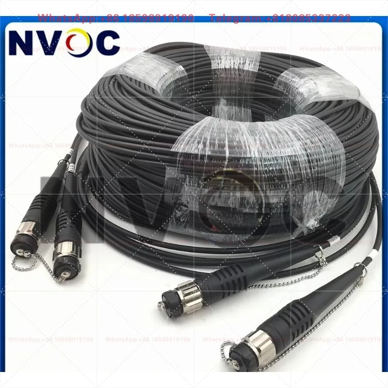 2Pcs Single Mode,8C,G657A1,Armored TPU Black Cable,5.0mm,200M,ODC Round(Male)-2*4C ODC-M/F Plug Fiber Patch Cord Connector