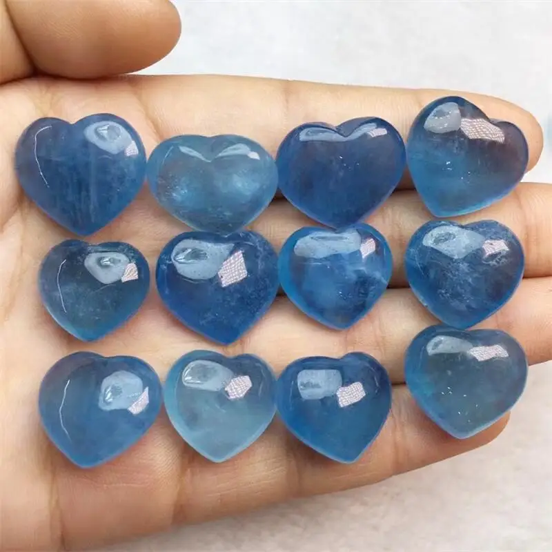 5PCS Natural Aquamarine Heart Carving Pendant Healing Gemstone Carved Figurine Gift Fashion Jewelry For Women Gift 14-17MM