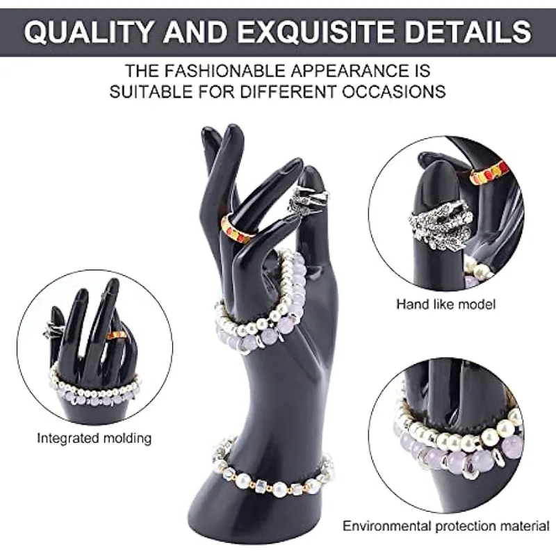 Ring Bracelet Display Stands, Jewelry Display Holder Resin Glove Display Rack Black Mannequin Hands Smooth Female Hand Model