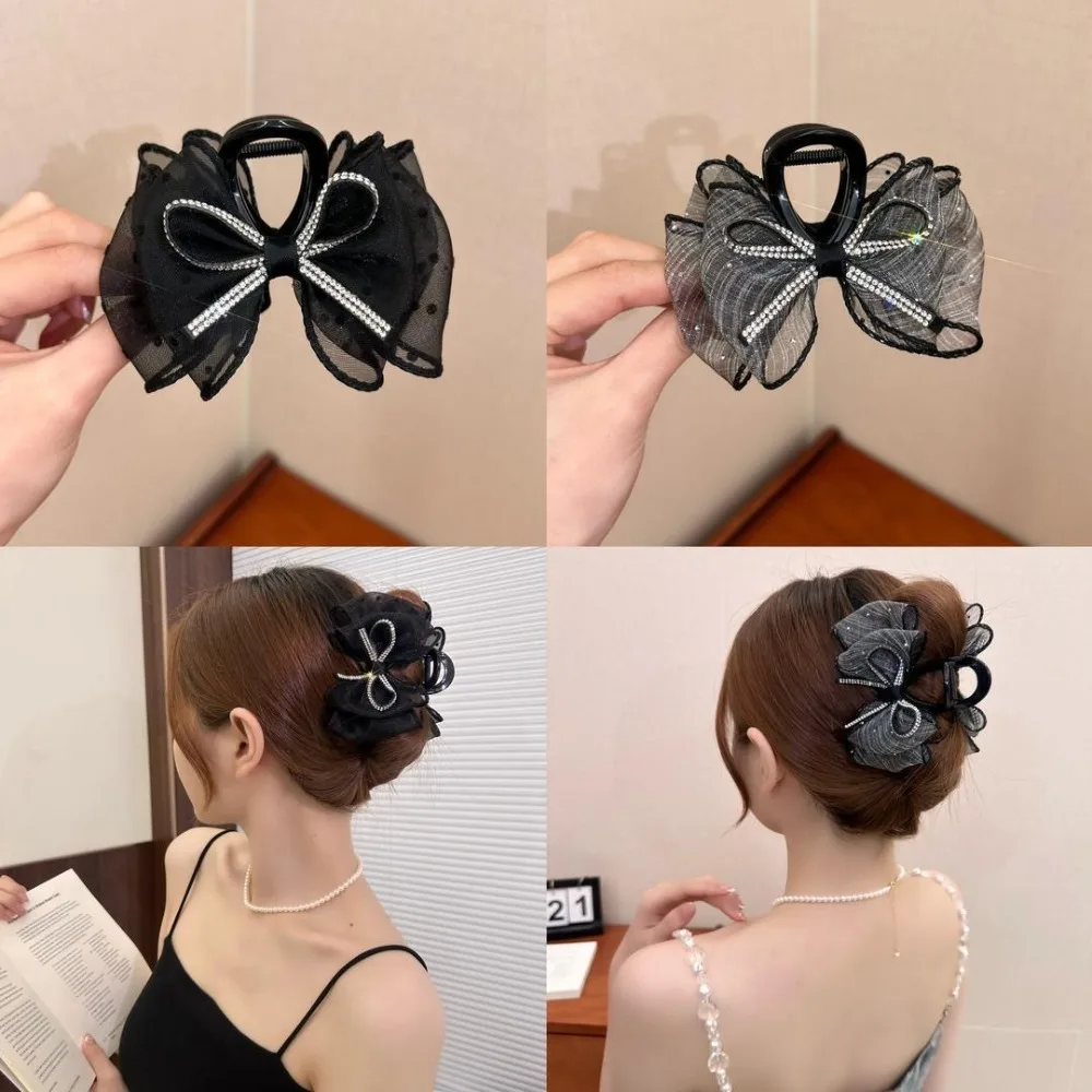 

New Crystal Diamond Bow Hair Claw Clip Elegant Vintage Rhinestone Shark Clip Barrette Hairpin Hair Accessory for Women Pan Hair