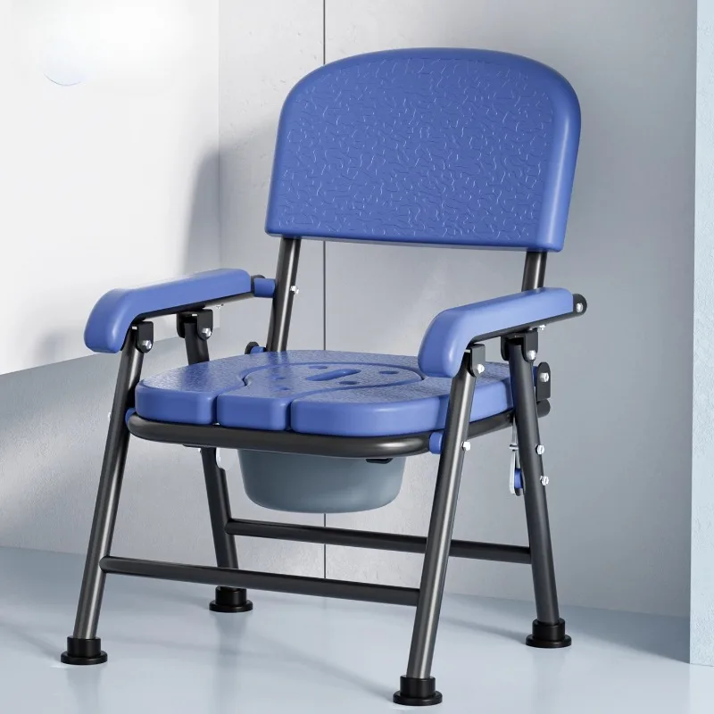 

Foldable Toilet Seat Chair Adjustable Adult Bedside Commode Portable Heavy Duty No-Slip Feet Bathroom Chairs for Elderly People