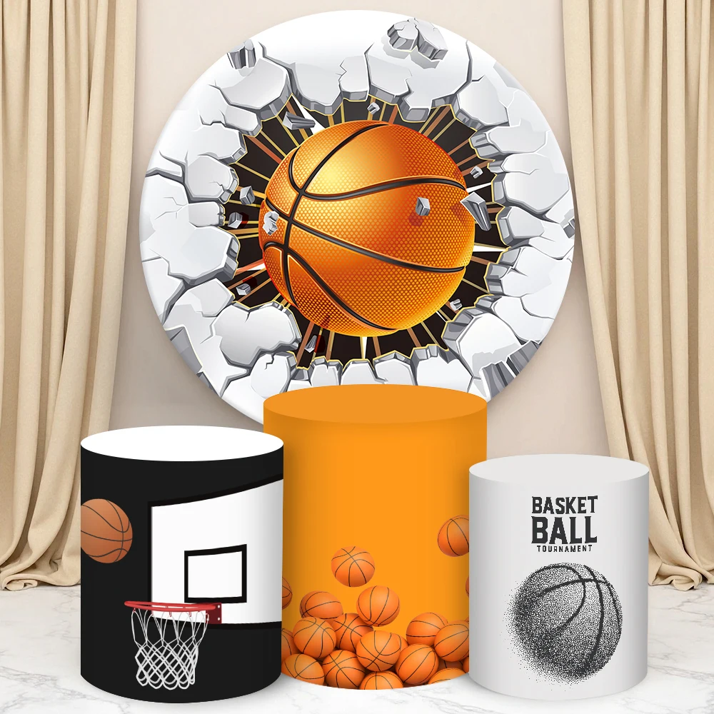 

Basketball Theme Round Cylinder Backdrop Cover for Kids Birthday Party Cylindrical Cake Table Cover Party Photograph Decoration