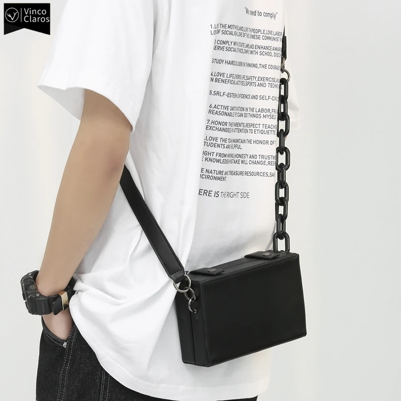 Imagem -02 - Bolsa Masculina com Corrente vc Bolsa de Ombro Simples com Estilingue Sólido em Forma de Mala Bolsas Transversais para Jovens Designer de Marca Tendência da Moda