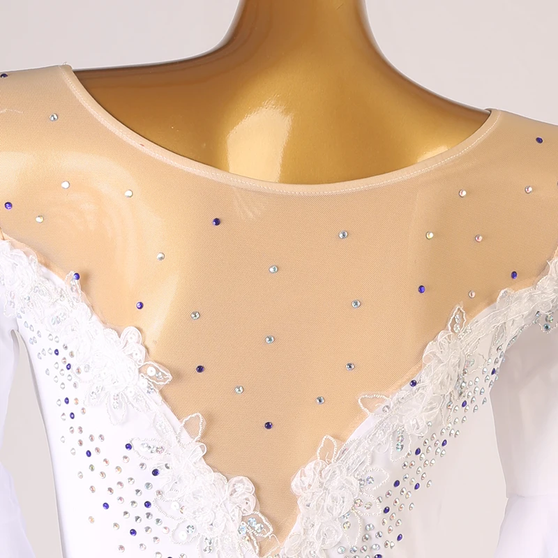 Vestido de patinaje artístico blanco para mujer y niña, traje de gimnasia con diamantes de imitación de cristal personalizados, B155