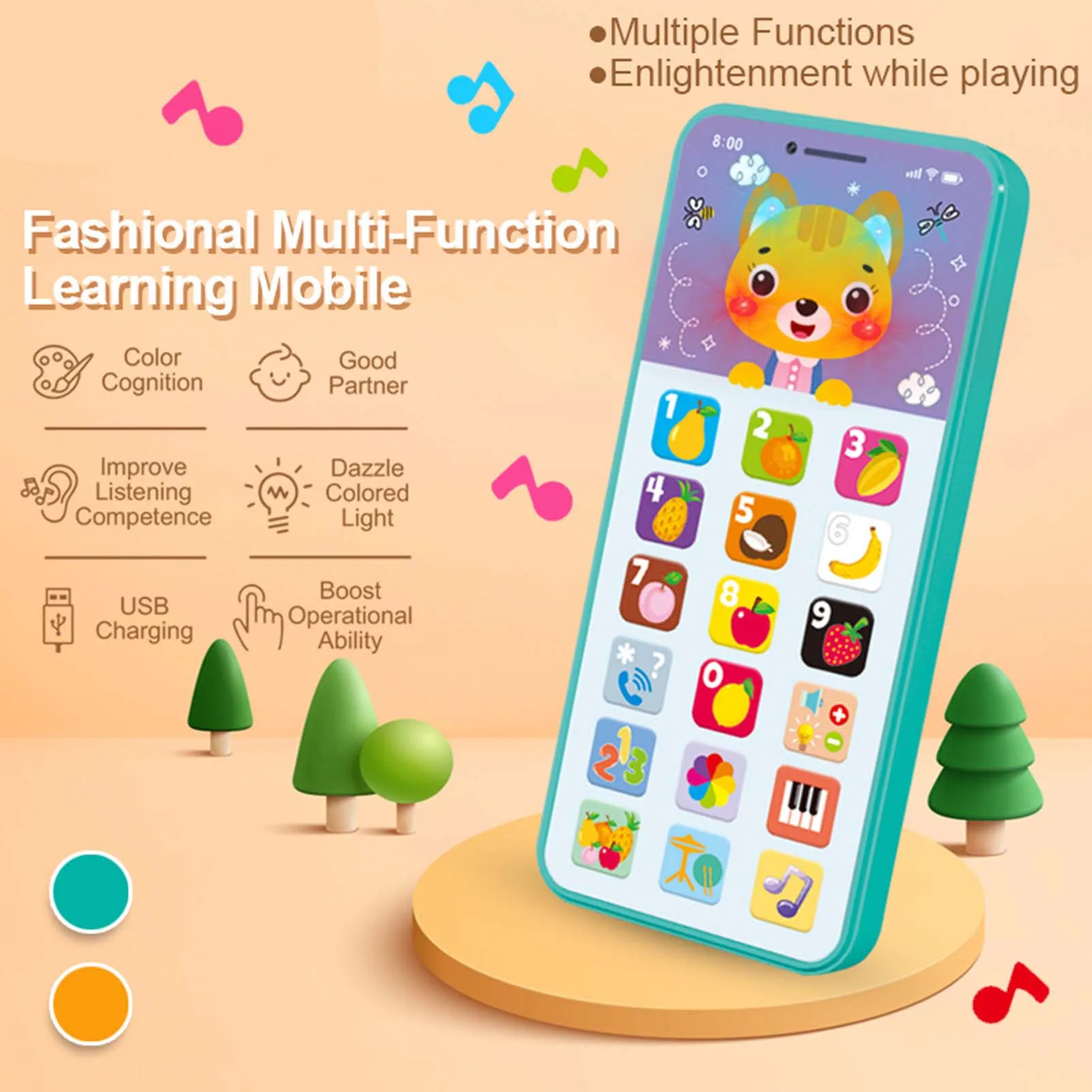 Baby Fake Phone Toy Music Sound Telephone Toys Multifunctional Numbers English Children's Enlightenment Toys Kids Birthday Gift