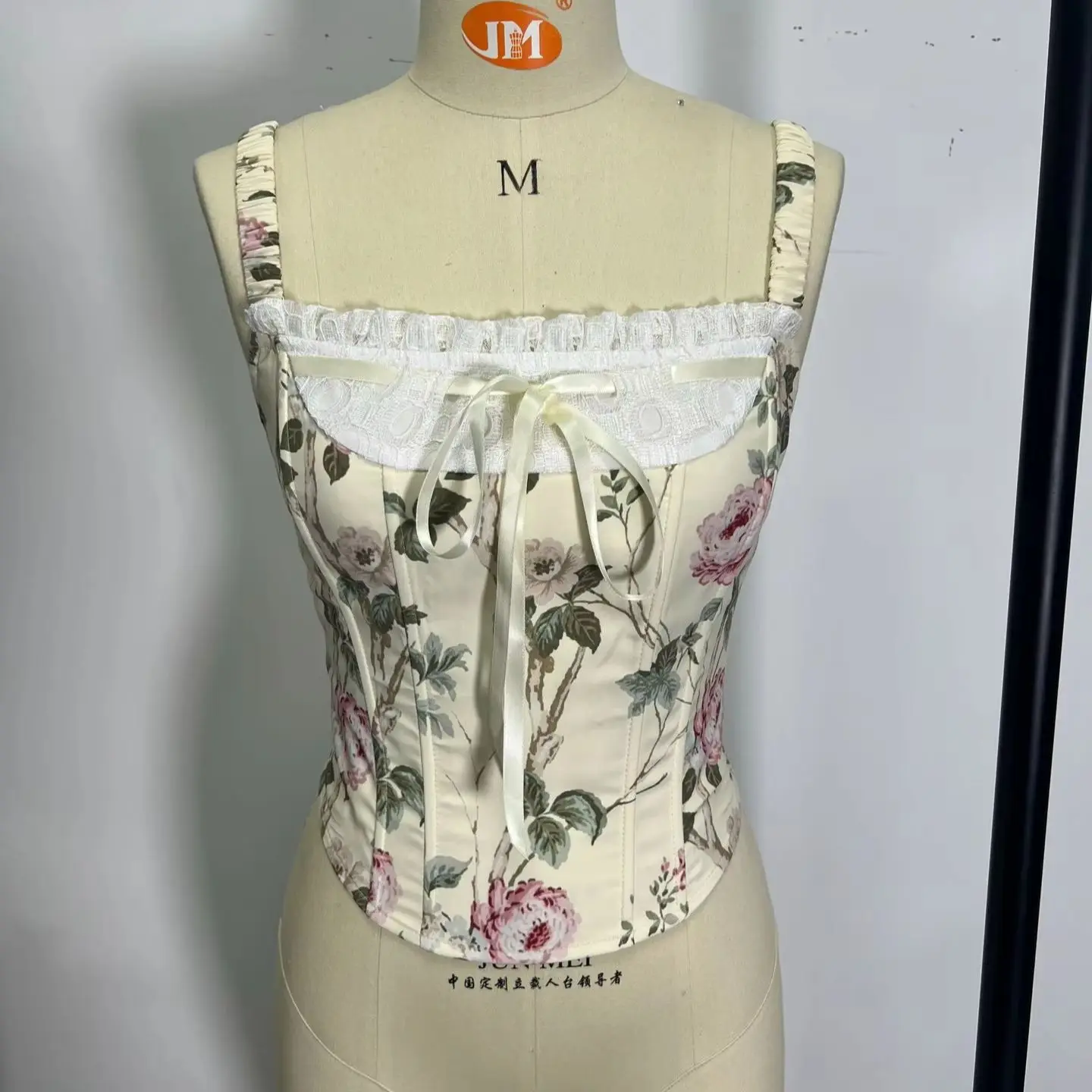 Women French Printed Corset Summer Sexy Fishbone Halter Vest Party Rave Corsets Bustier Slim Shaper Tank Top Camisole Streetwear