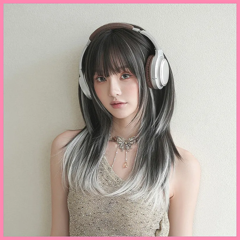 

Длинный прямой парик Glacier Gray Layered для женщин, с эффектом омбре, синтетические волосы для осени и зимы