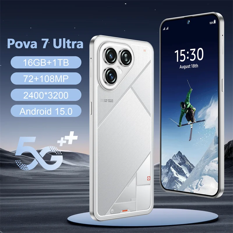 Smartphone Global Pova 7 Ultra HOT 2026 Edición 7800mAh Batería 7.3in Android Original Inteligente 5G Doble SIM 16GB+1TB WiFi GPS qd18