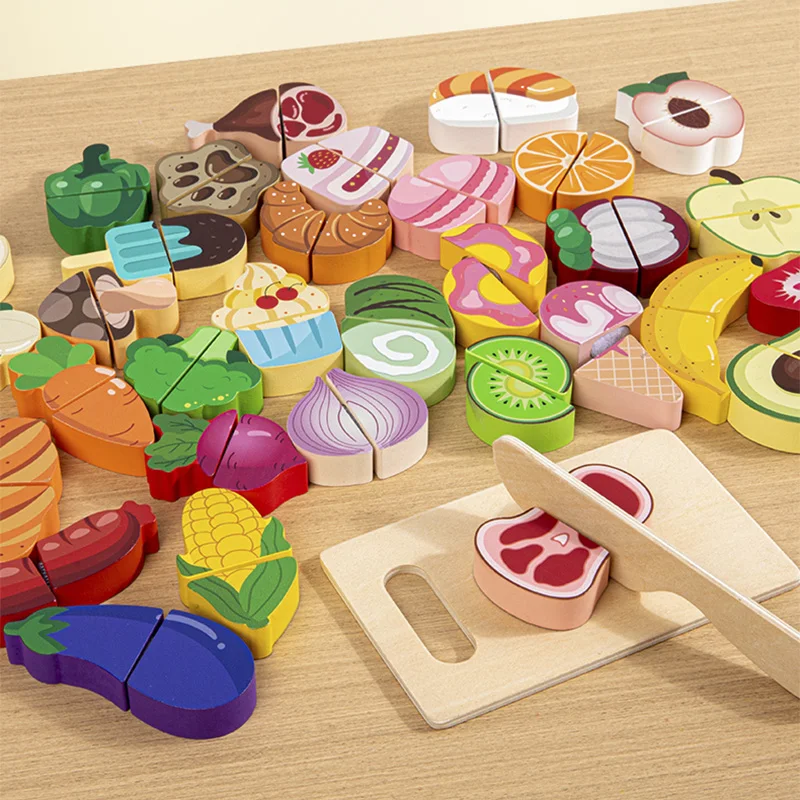 Wooden Play Kitchen with Cutting Fruit & Vegetable Set 1