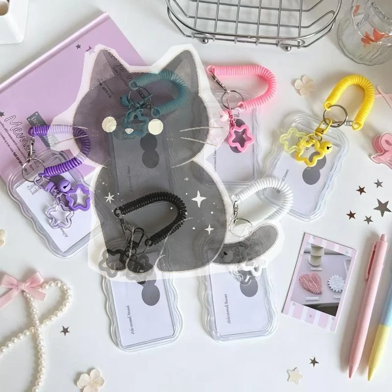 Soft Silicone Kpop Photocard Holder With Star Keychain Sliding Cover Transparent