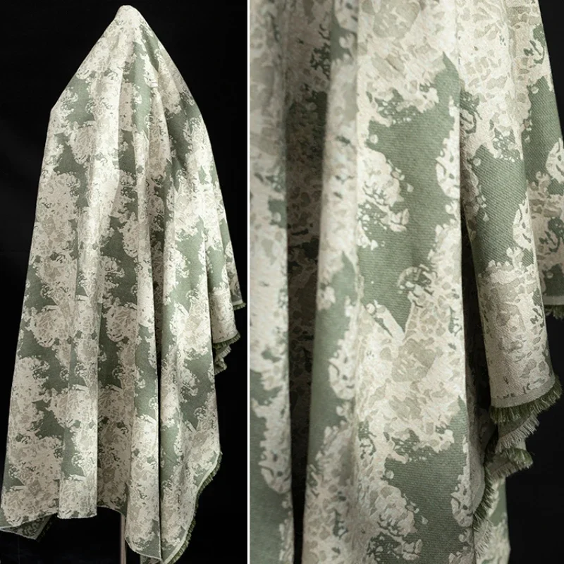 Dark Flower White Green Scar Jacquard Fabric Washed Silhouette Texture Suit Jacket Clothing Designer Fabric