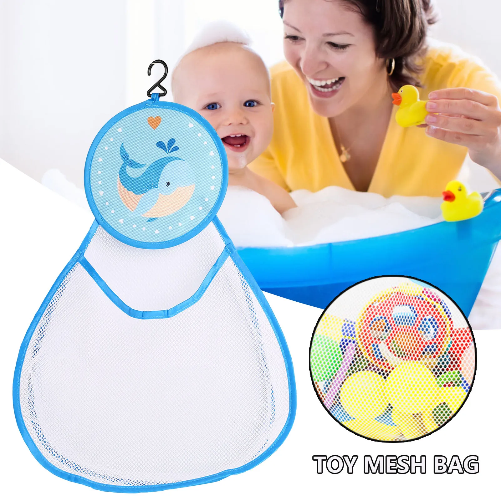 Foldable Mesh Bath Toy Bag Mesh Drainage Design See-through Organizer for Beach Play & Beach Vacation