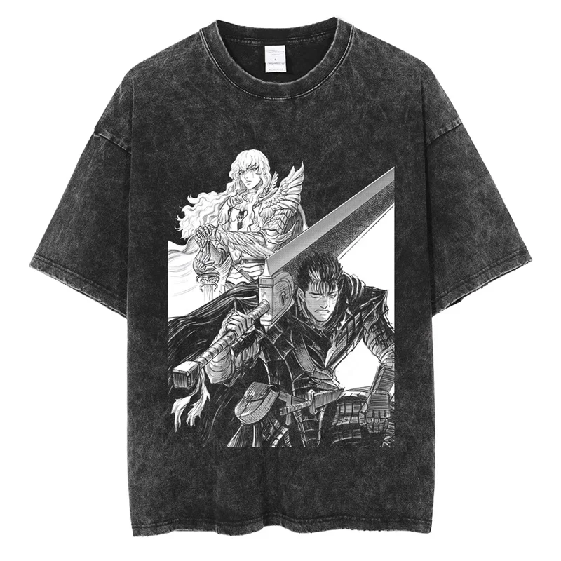 Anime Berserk Graphics Print T Shirt men women Retro Vintage Washed Cotton Tees Harajuku Casual Tops Streetwear Guts Griffith