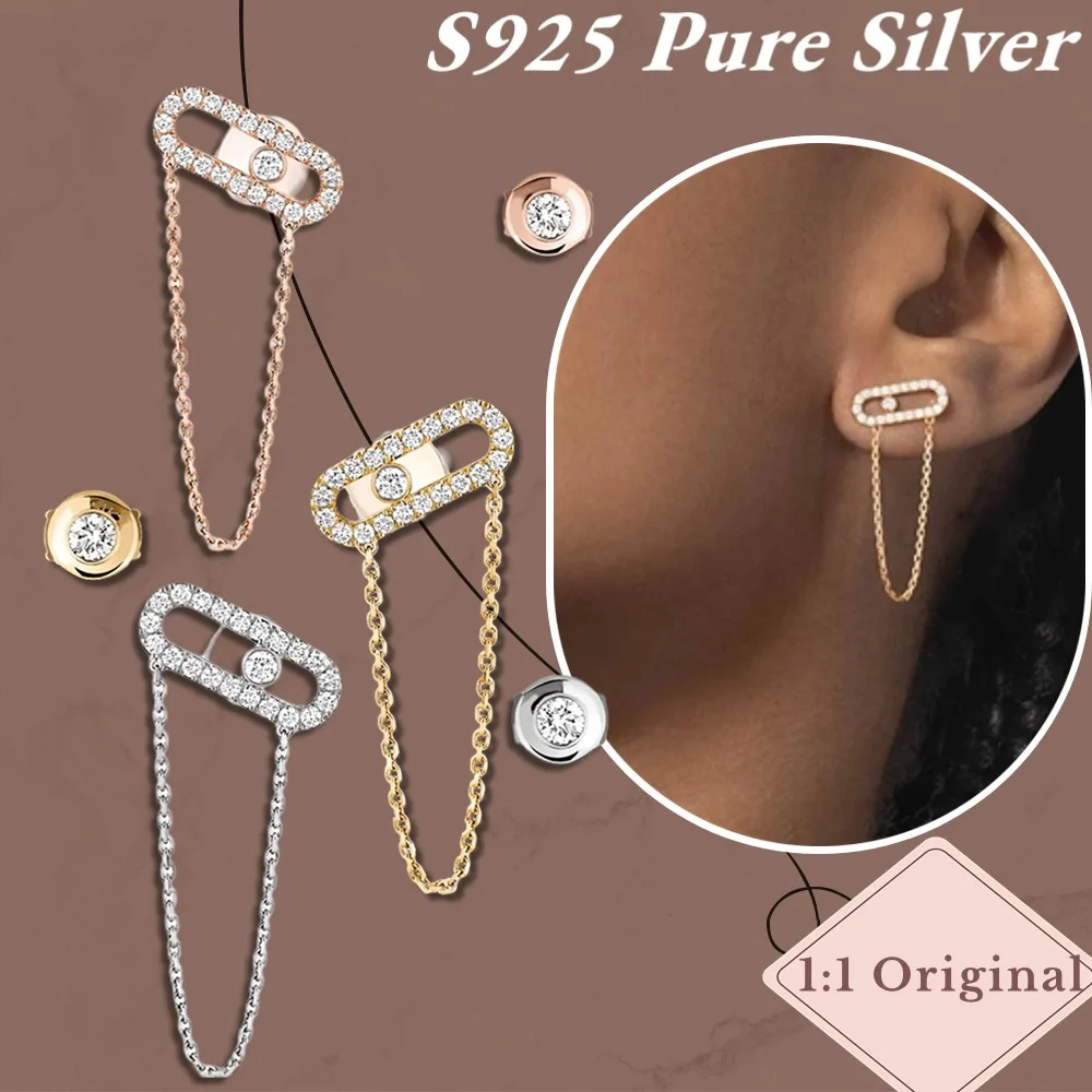 Elegant original MOVE UNO CHAIN AND STUD EARRINGS Earrings Sterling Silver 925 Bracelets Luxury woman Jewelry Accessories