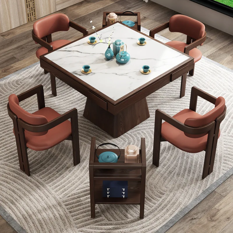 طاولة خاصة من الخشب الصلب بثمانية خالدة، طاولة طعام مربعة الشكل، لوح صخري صيني جديد، شطرنج Te and Chai #4