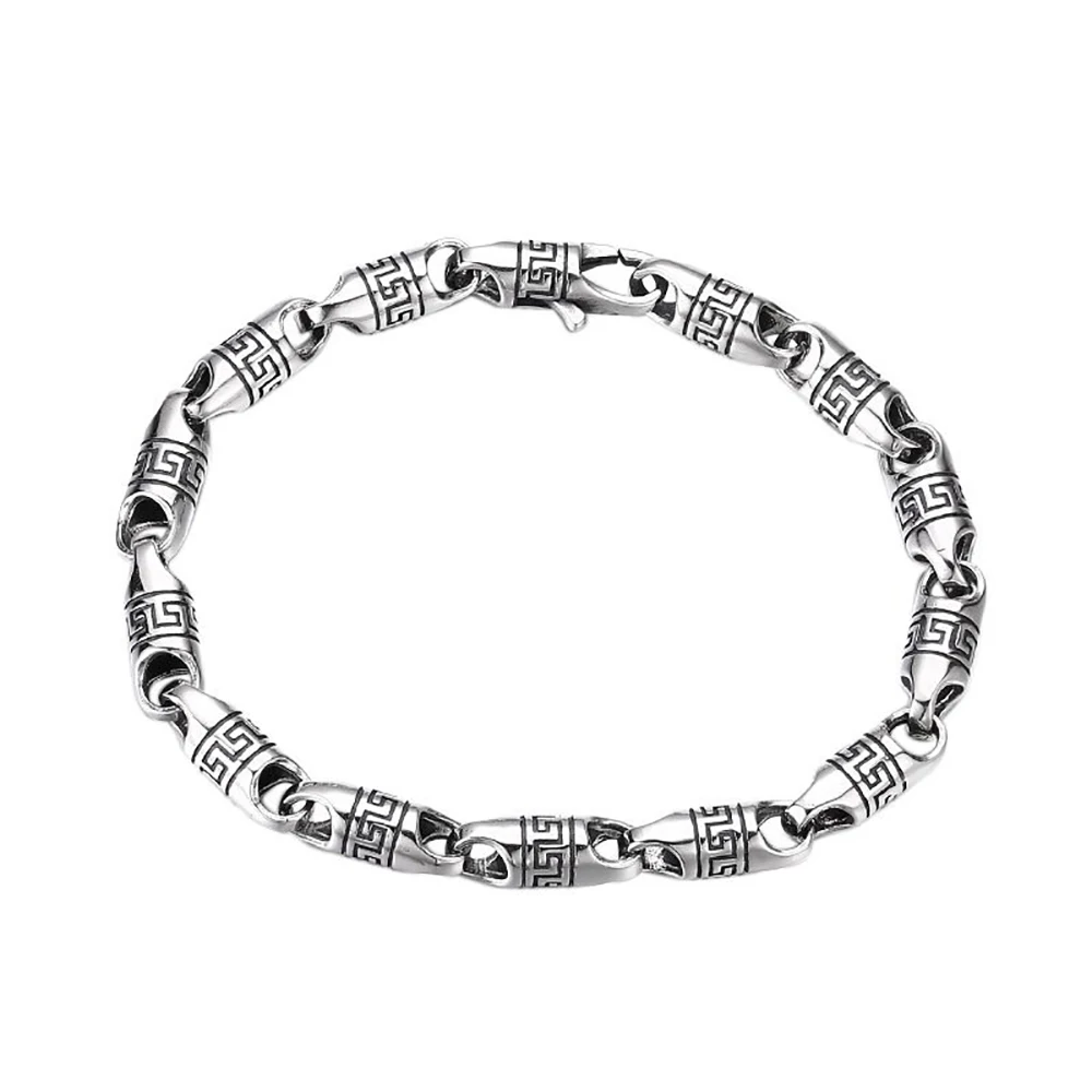 Squisito bracciale in argento 925 18/10/22cm Retro Hollow Pillar Chain fibbia rotonda per gioielli da uomo con ciondoli alla moda