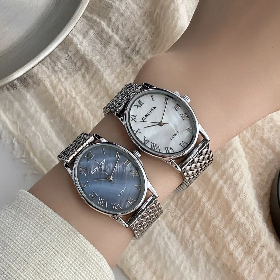 Sunlifex Brand Oval Shell Dial Women's Watch Ladies Bracelet Quartz Watch for Women Steel Strap Wristwatches Clock Reloj Mujer