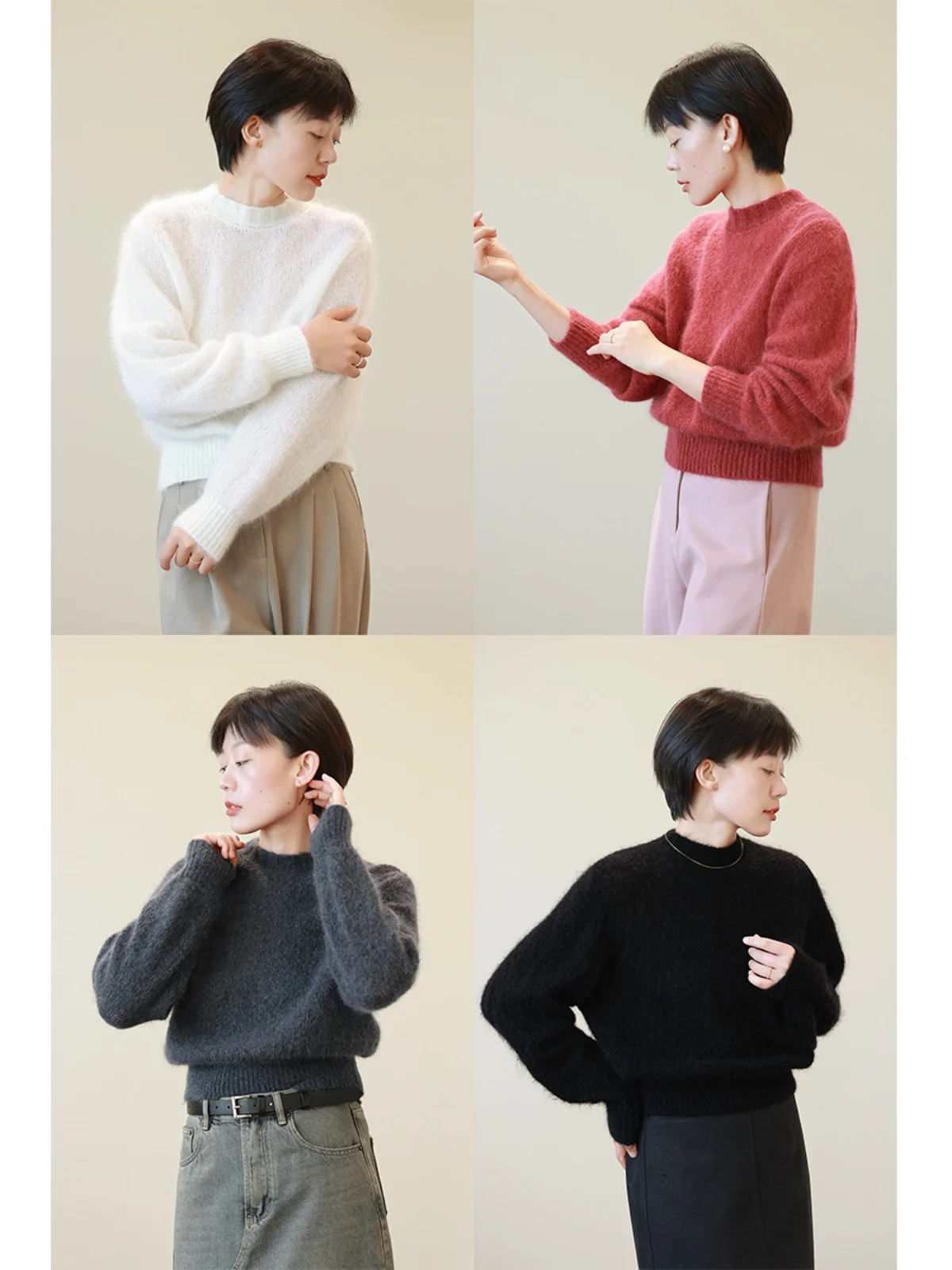 

Женский уютный свитер оверсайз из шерсти и кашемира в белом и красном цветах, свободного кроя, маленький размер, осень-зима, новинка