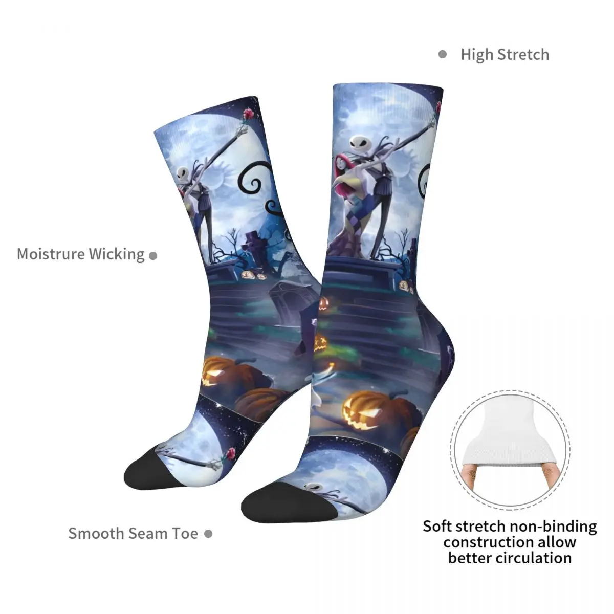 Zimowe Ciepłe Kolorowe Skarpety Damskie Męskie Horror Miasteczko Halloween Skarpety Jack Oddychające Skarpety Skateboardowe