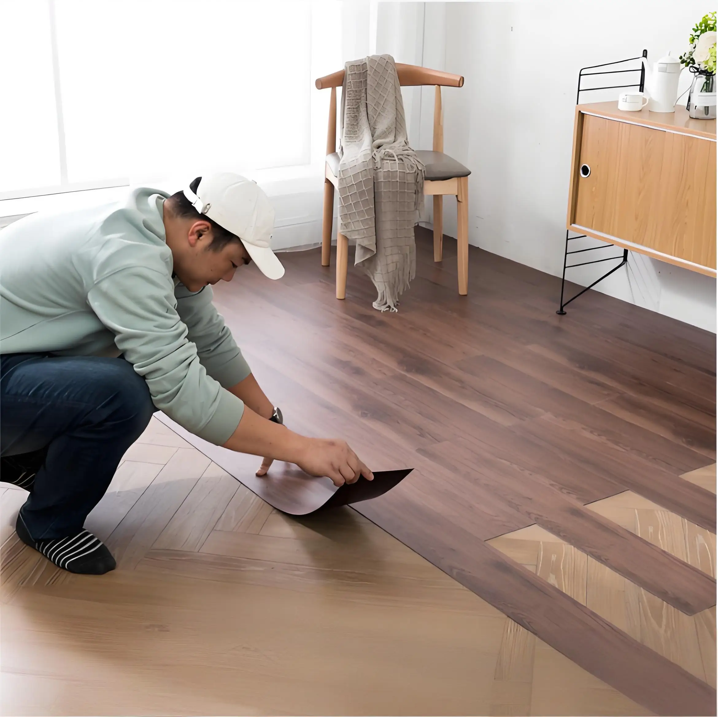 

Self-Adhesive Wood Grain Flooring - Eco Friendly Anti-Slip Silent Floor Mat for Room Decoration, Elderly Home, Waterproof PVC
