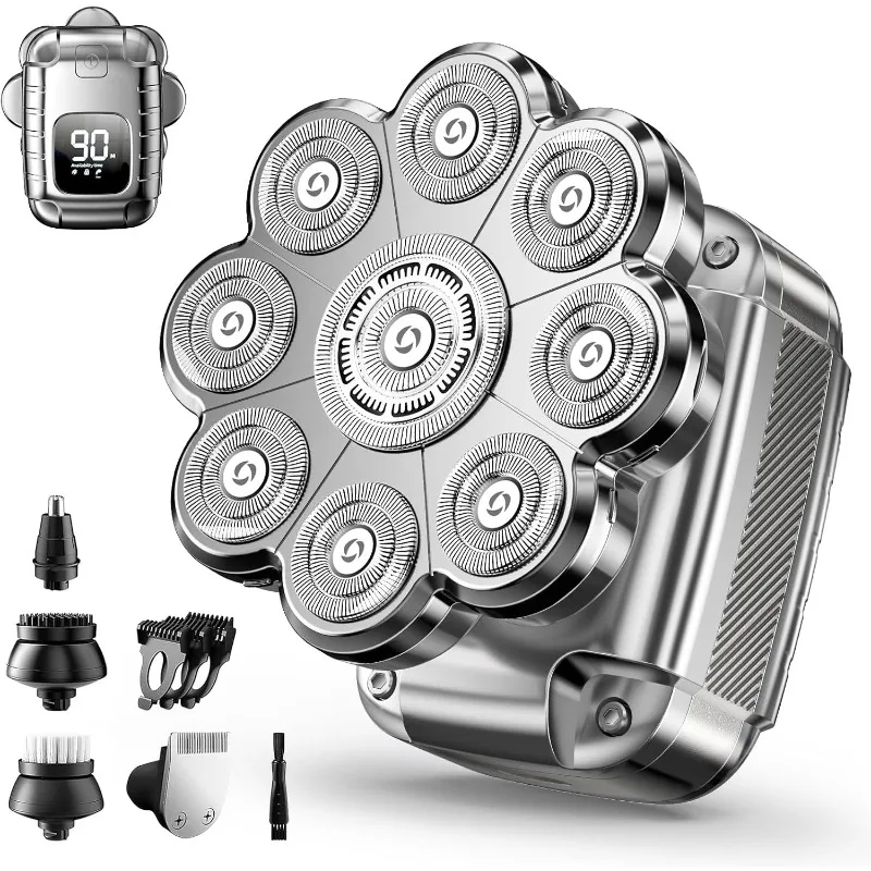 

9D Head Shavers for Bald Men, 5in1 Detachable Head Shaver with LED Display,IPX7Waterproof Wet Dry Rechargeable Electric Shavers