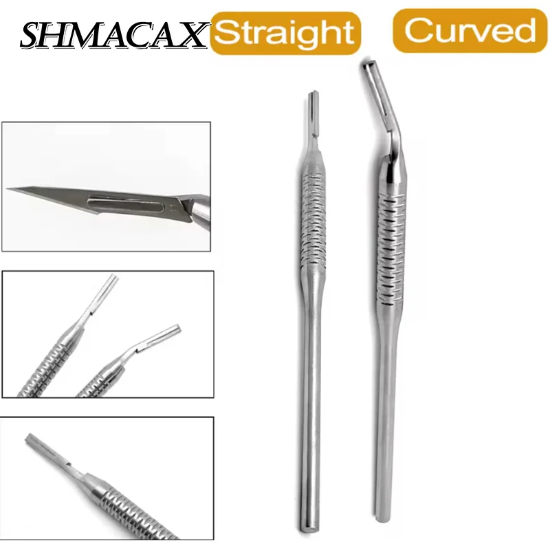 

Dental Scalpel Handle Blade Handle Curved/Straight Stainless Steel Oral Hilt Surgical Clamper For No.3 Dental Materials Supplies